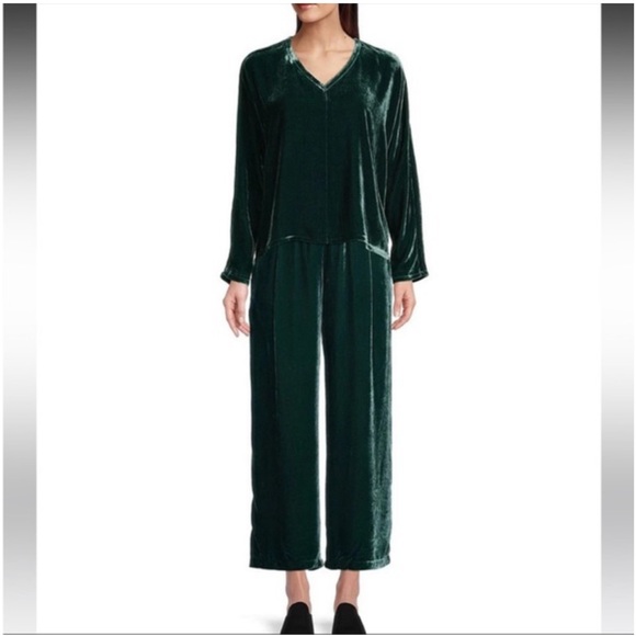 Eileen Fisher Silk Velvet V-Neck Long Dolman Sleeve Boxy Top - Picture 3 of 10